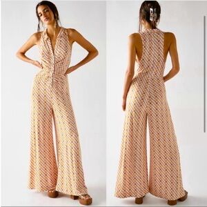 Free People Halter Wide Leg Jumpsuit In Ivory - Size Medium